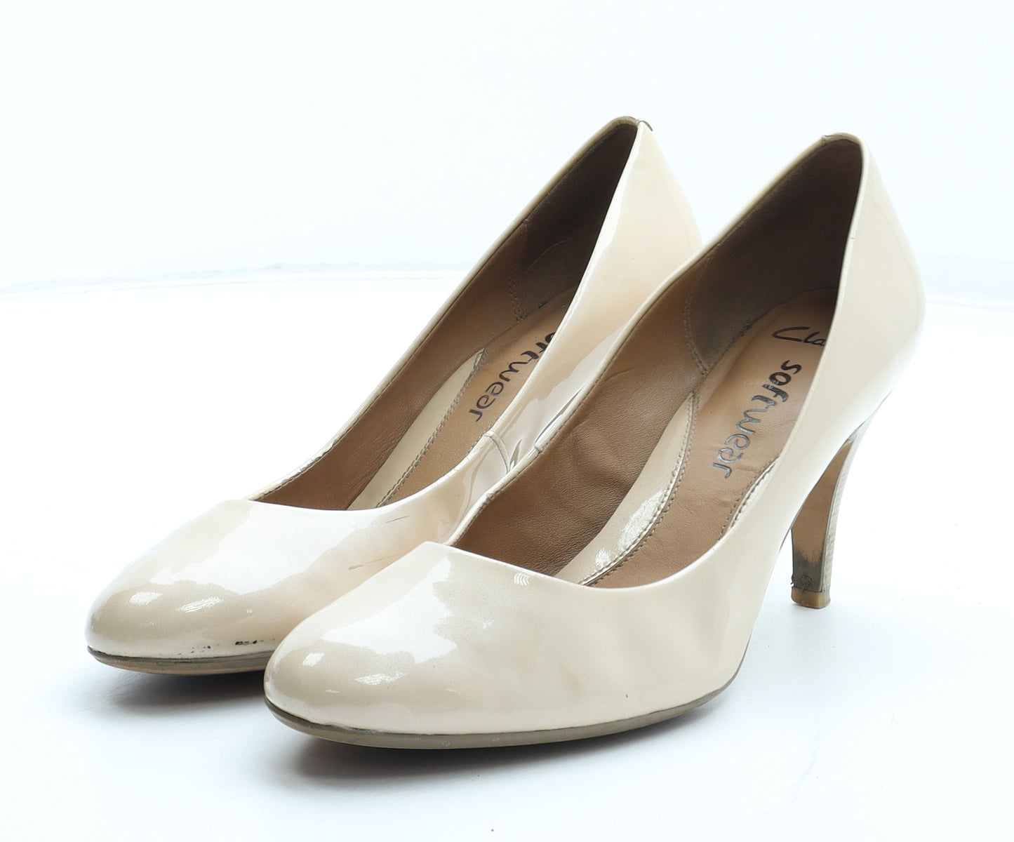 Clarks Womens Beige Polyurethane Court Heel UK - Patent