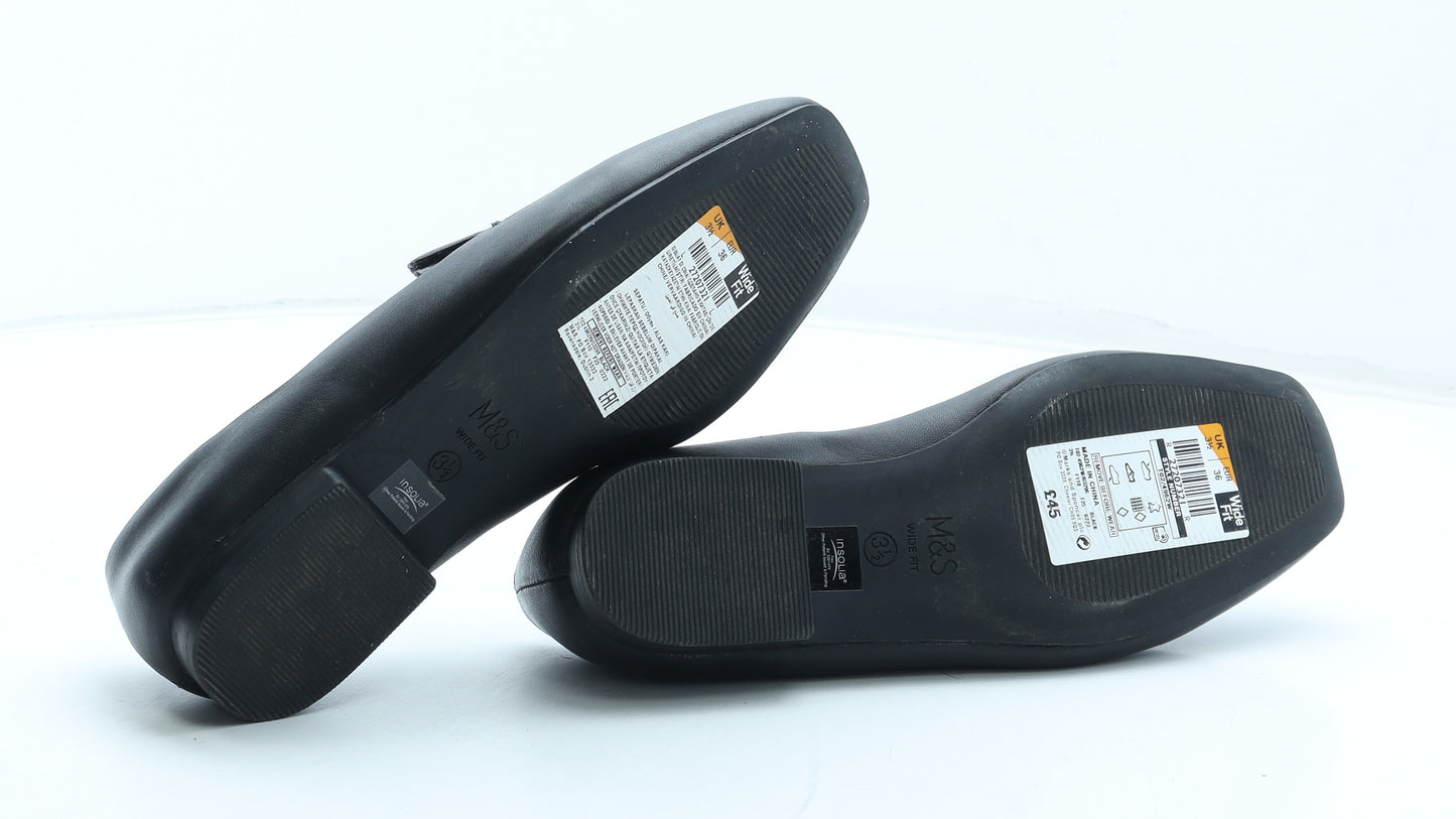 Marks and Spencer Womens Black Leather Slip On Casual UK - Wide Fit
