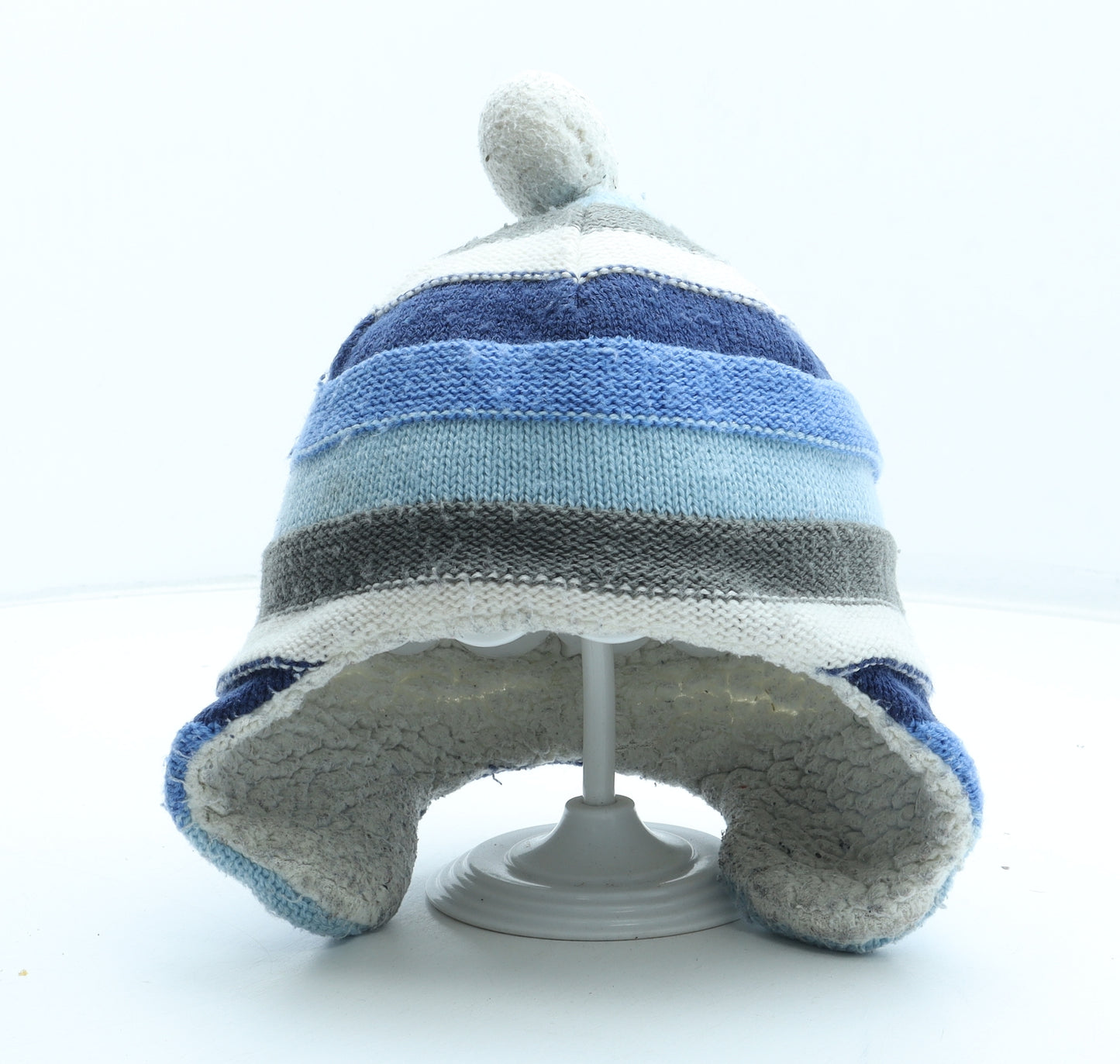 John Lewis Boys Blue Colourblock Acrylic Bobble Hat Size S - Size 2-3 years