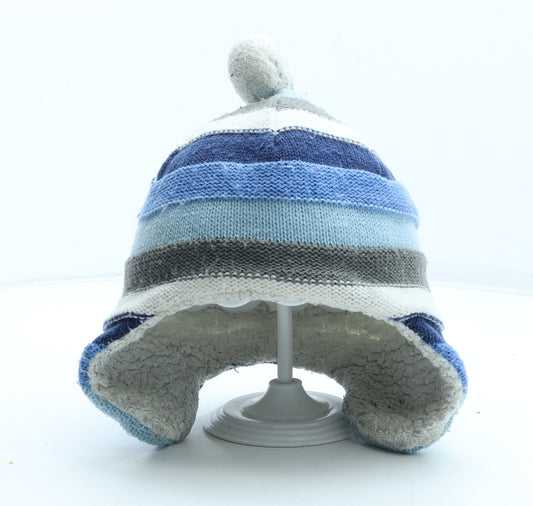 John Lewis Boys Blue Colourblock Acrylic Bobble Hat Size S - Size 2-3 years