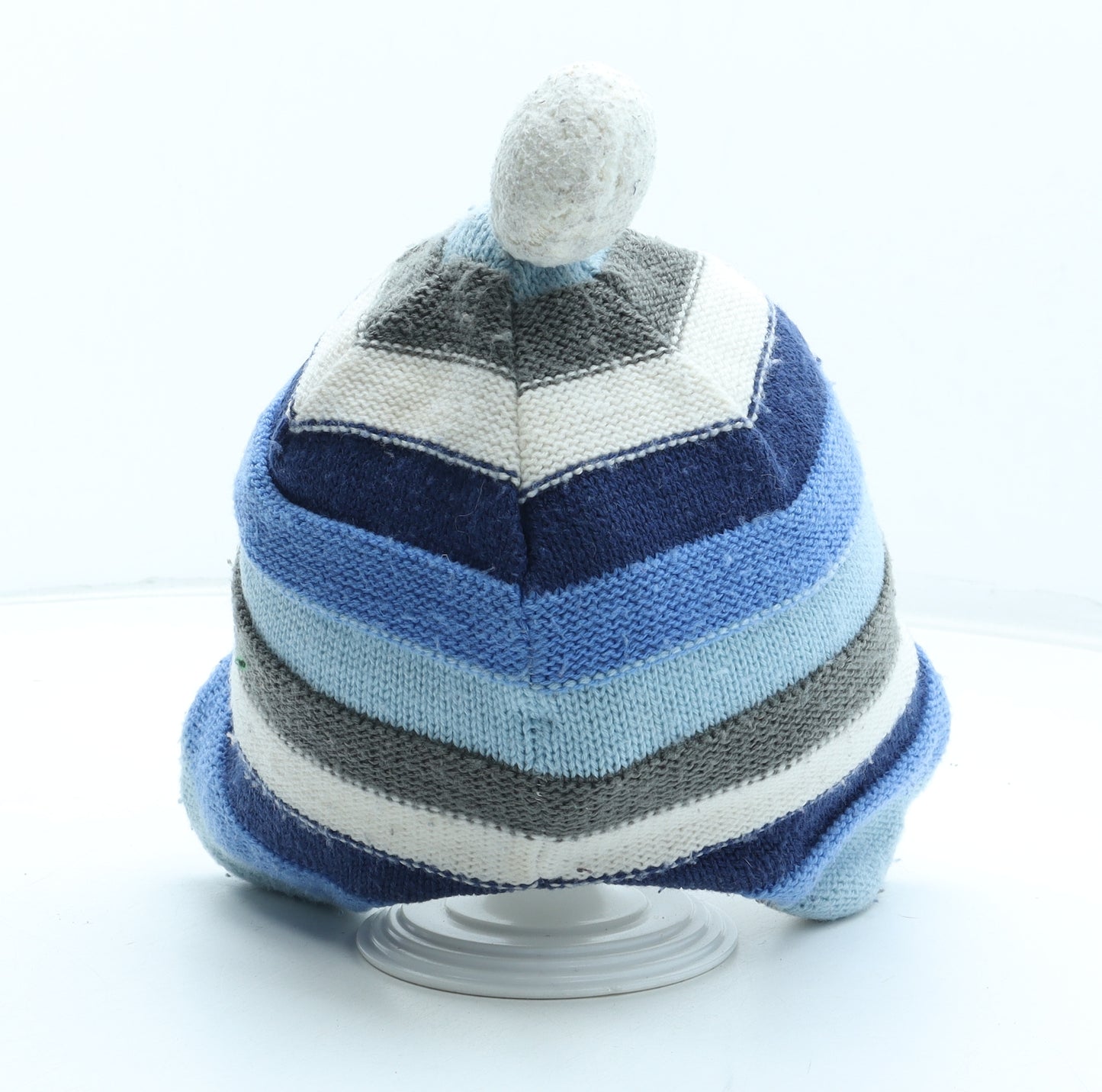 John Lewis Boys Blue Colourblock Acrylic Bobble Hat Size S - Size 2-3 years