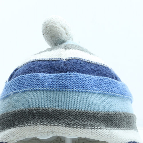 John Lewis Boys Blue Colourblock Acrylic Bobble Hat Size S - Size 2-3 years
