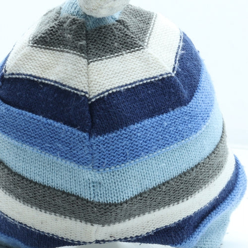 John Lewis Boys Blue Colourblock Acrylic Bobble Hat Size S - Size 2-3 years