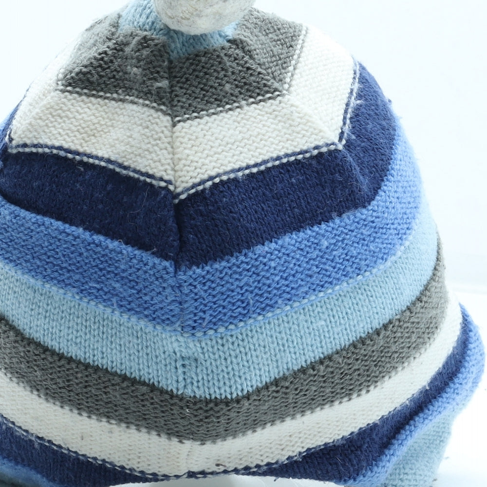 John Lewis Boys Blue Colourblock Acrylic Bobble Hat Size S - Size 2-3 years