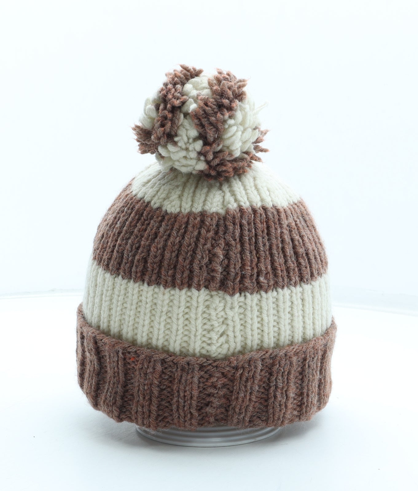 Preworn Womens Brown Colourblock Acrylic Bobble Hat One Size