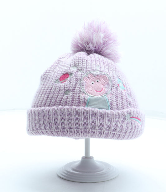 Peppa Pig Girls Pink Acrylic Bobble Hat One Size
