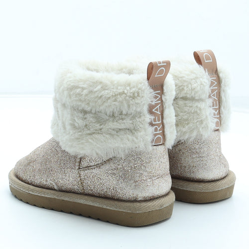 Preworn Girls Pink Polyester Shearling Style Boot UK 8 25