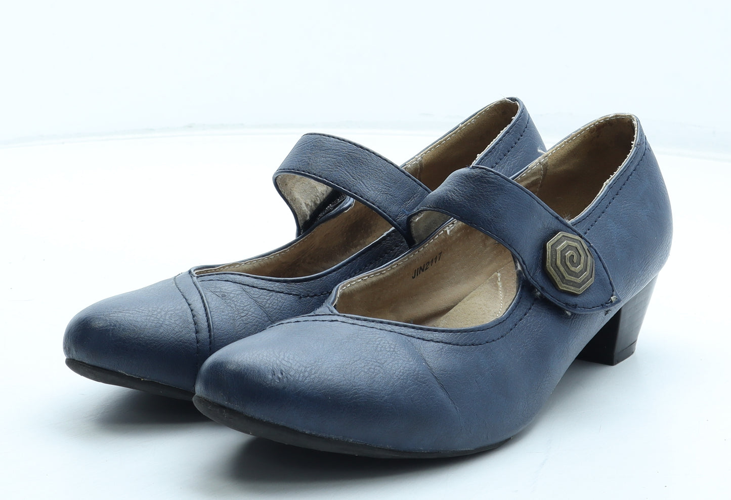 Pavers Womens Blue Leather Court Heel UK - Mary Jane Style