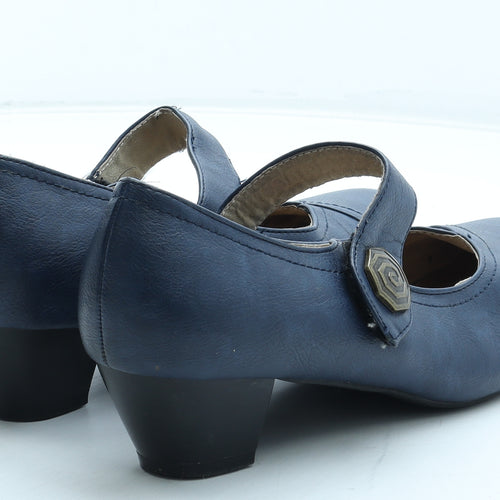 Pavers Womens Blue Leather Court Heel UK - Mary Jane Style