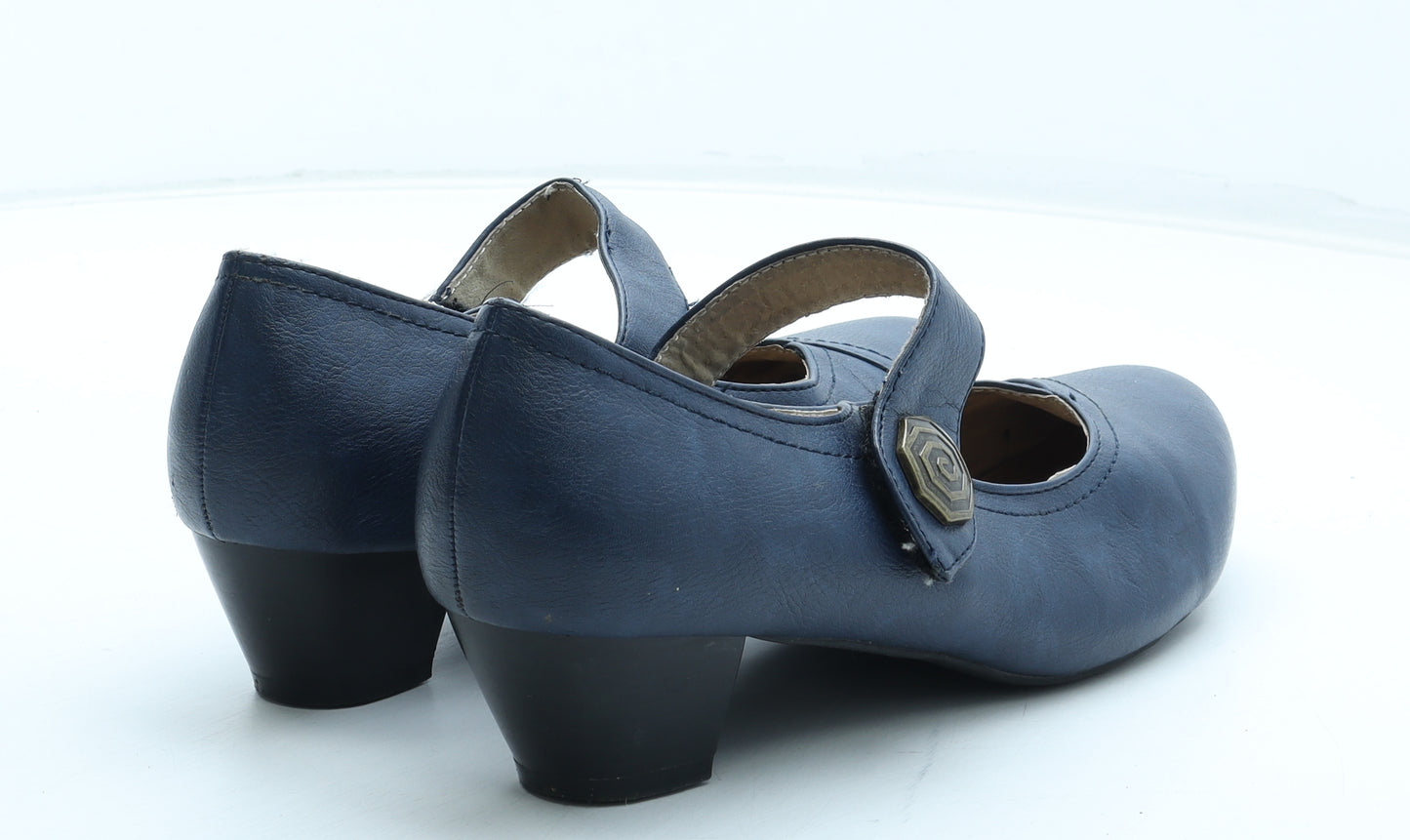 Pavers Womens Blue Leather Court Heel UK - Mary Jane Style