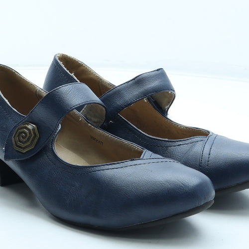Pavers Womens Blue Leather Court Heel UK - Mary Jane Style