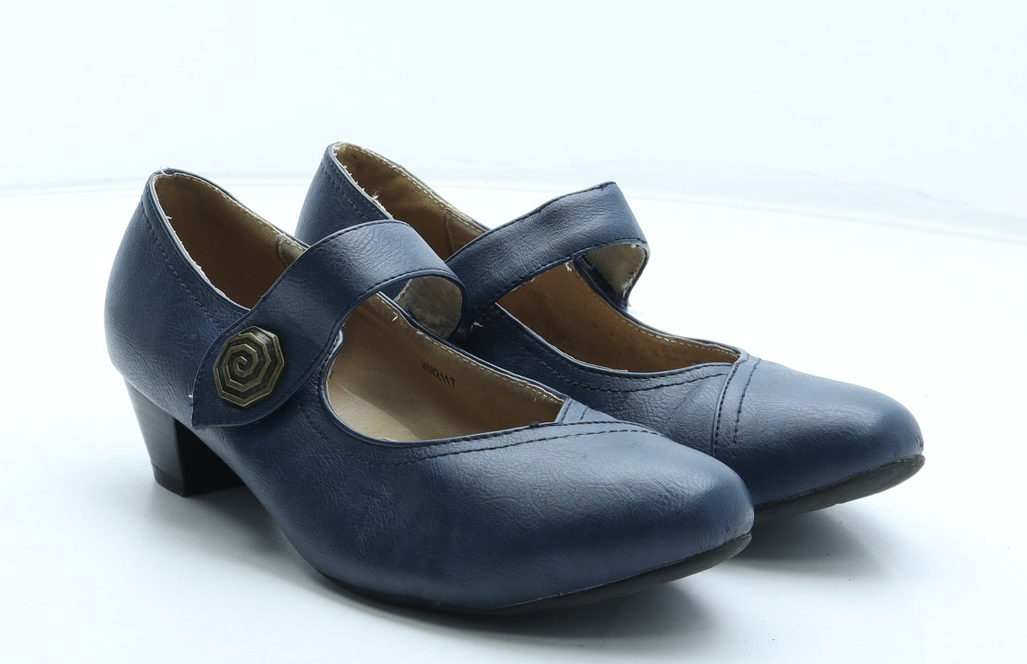 Pavers Womens Blue Leather Court Heel UK - Mary Jane Style