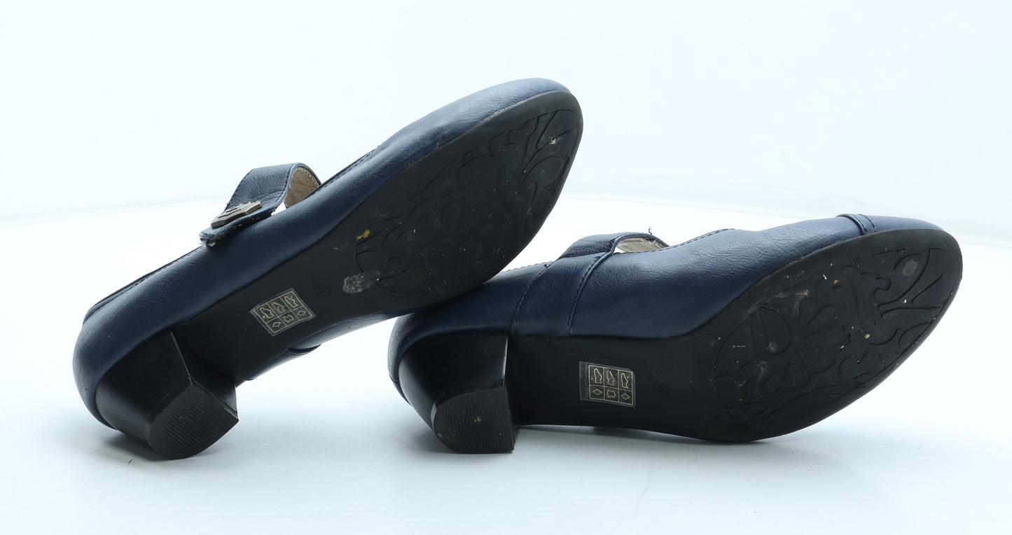 Pavers Womens Blue Leather Court Heel UK - Mary Jane Style