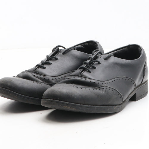 Clarks Girls Black Leather Oxford Flat UK 4.5 - Brogue Style