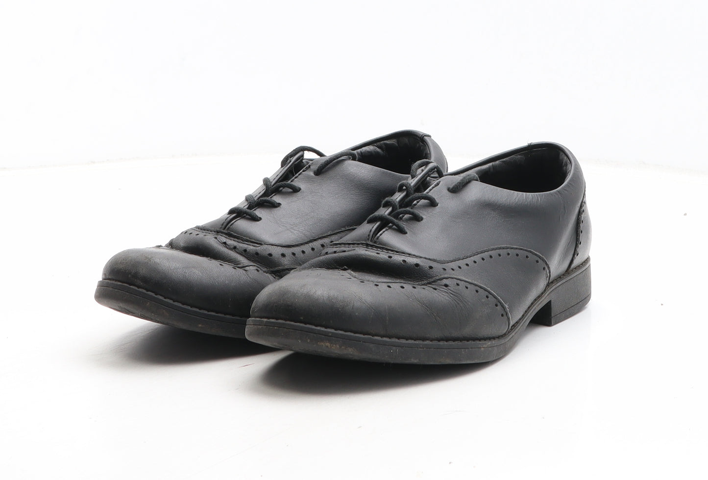 Clarks Girls Black Leather Oxford Flat UK 4.5 - Brogue Style