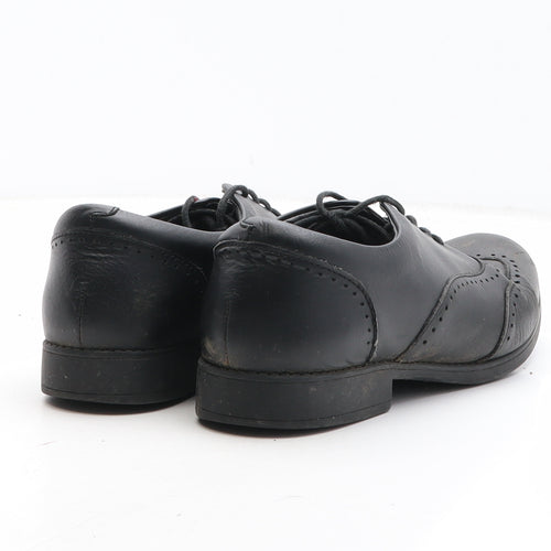 Clarks Girls Black Leather Oxford Flat UK 4.5 - Brogue Style