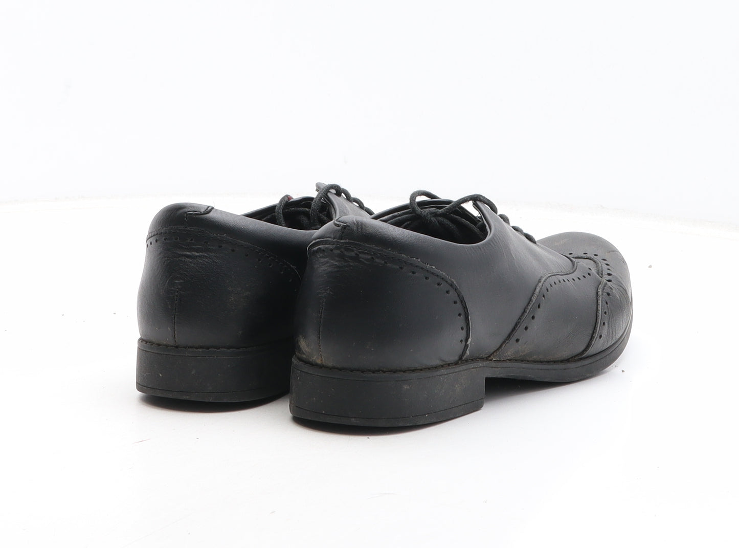 Clarks Girls Black Leather Oxford Flat UK 4.5 - Brogue Style
