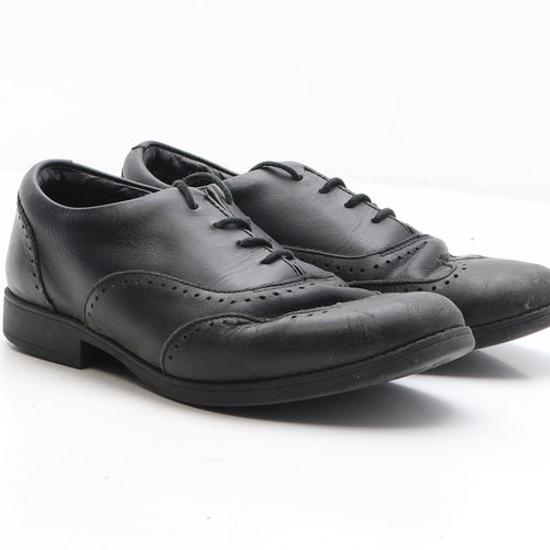 Clarks Girls Black Leather Oxford Flat UK 4.5 - Brogue Style