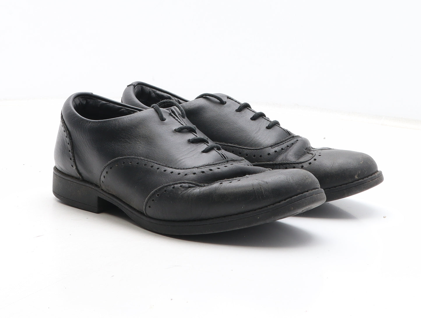 Clarks Girls Black Leather Oxford Flat UK 4.5 - Brogue Style