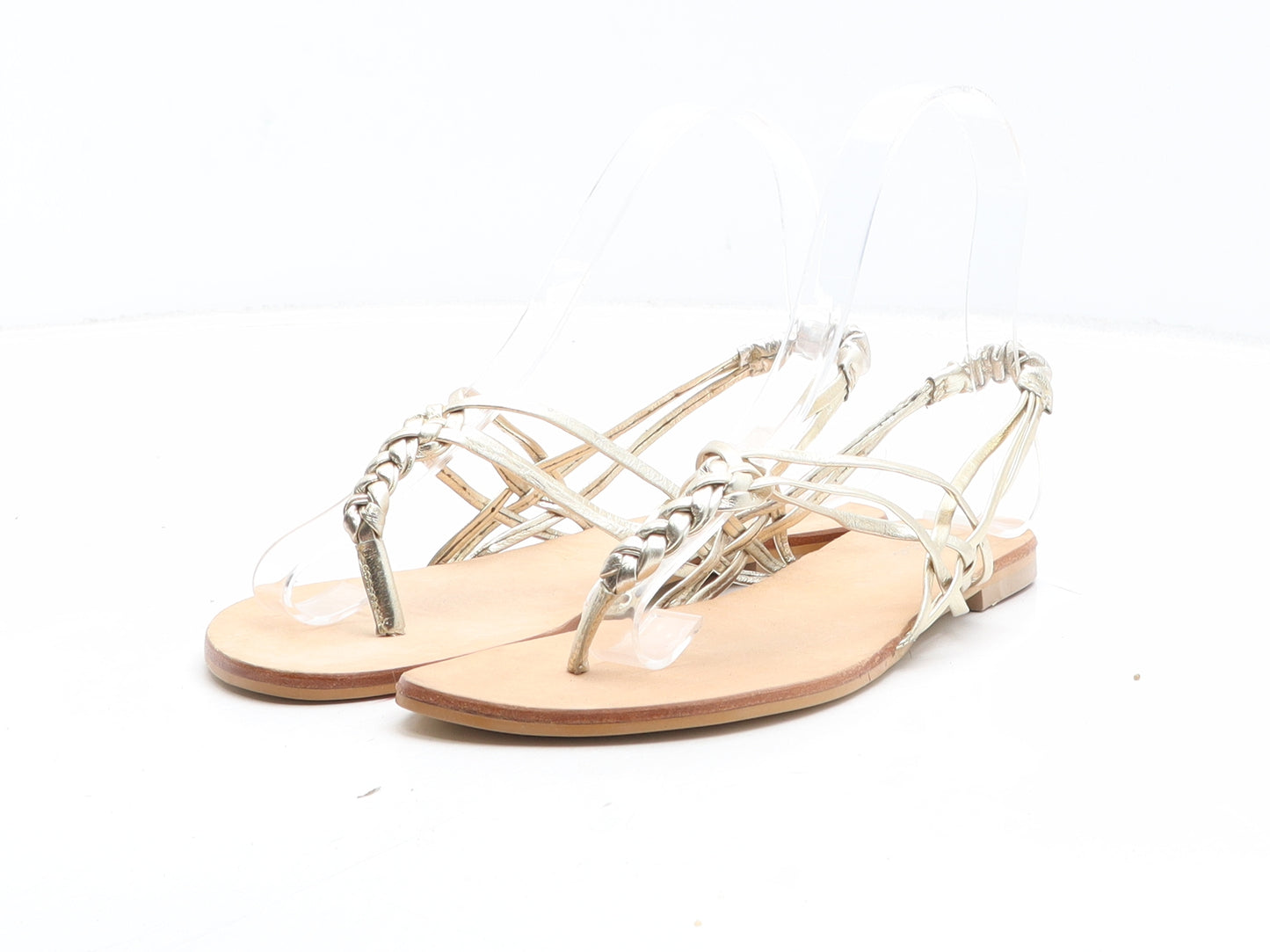 Dune Womens Gold Leather Thong Sandal UK