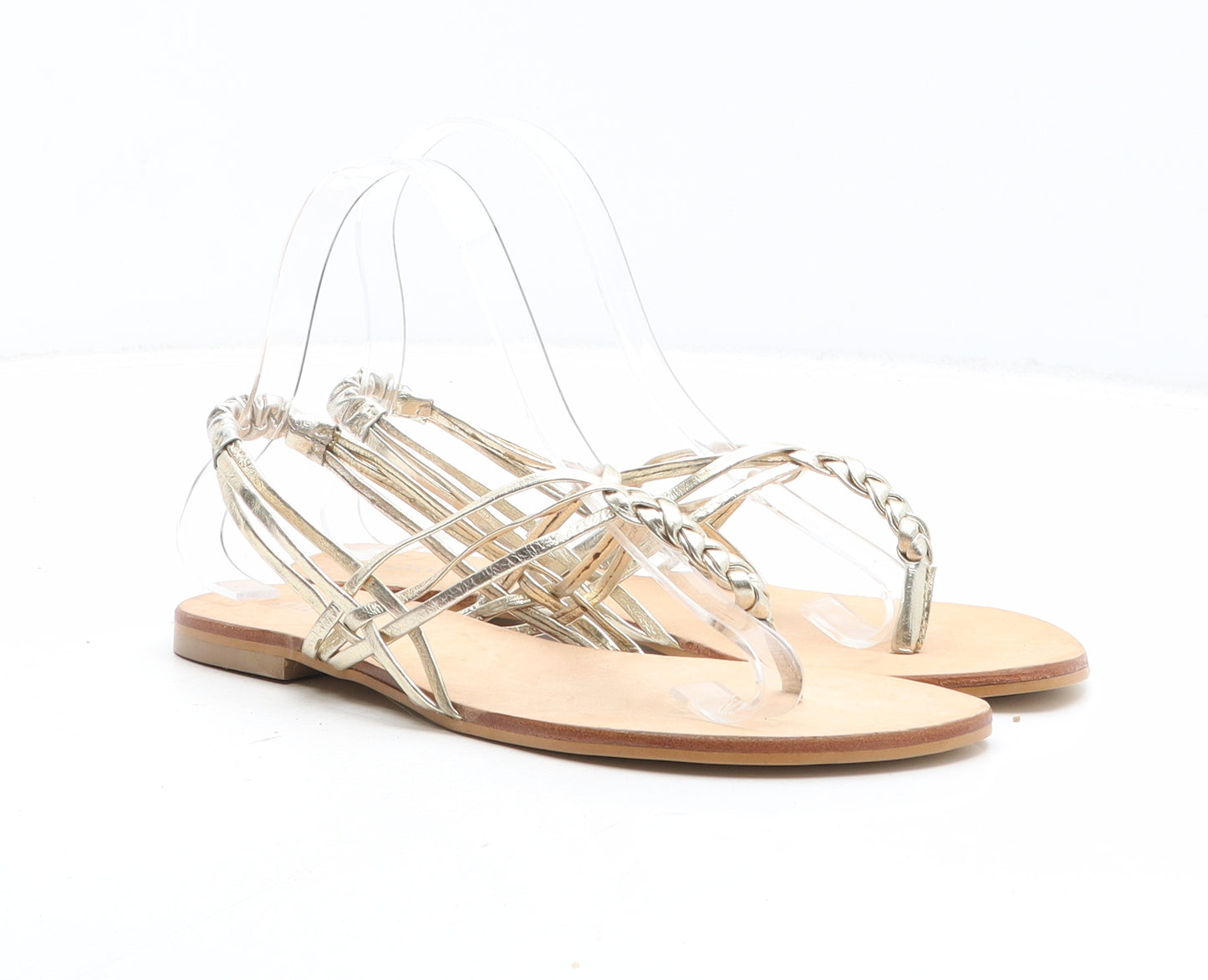 Dune Womens Gold Leather Thong Sandal UK