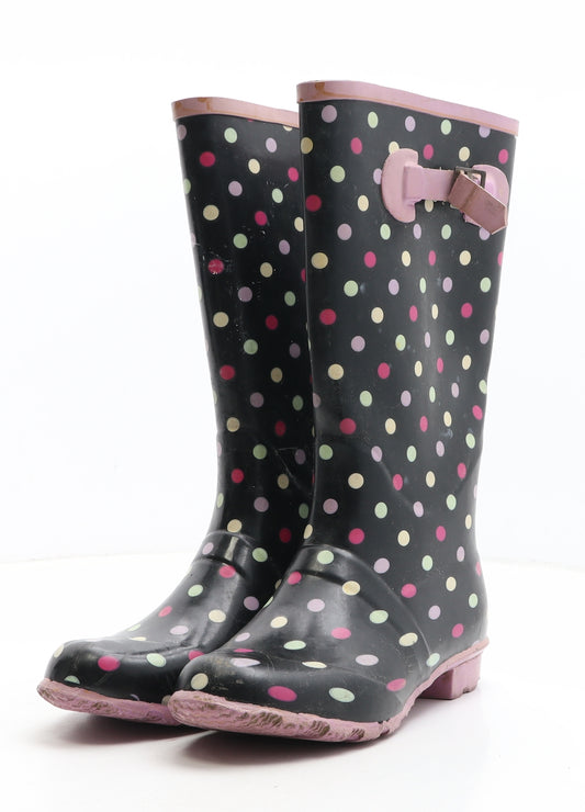 Preworn Womens Black Polka Dot Synthetic Wellies Boot UK