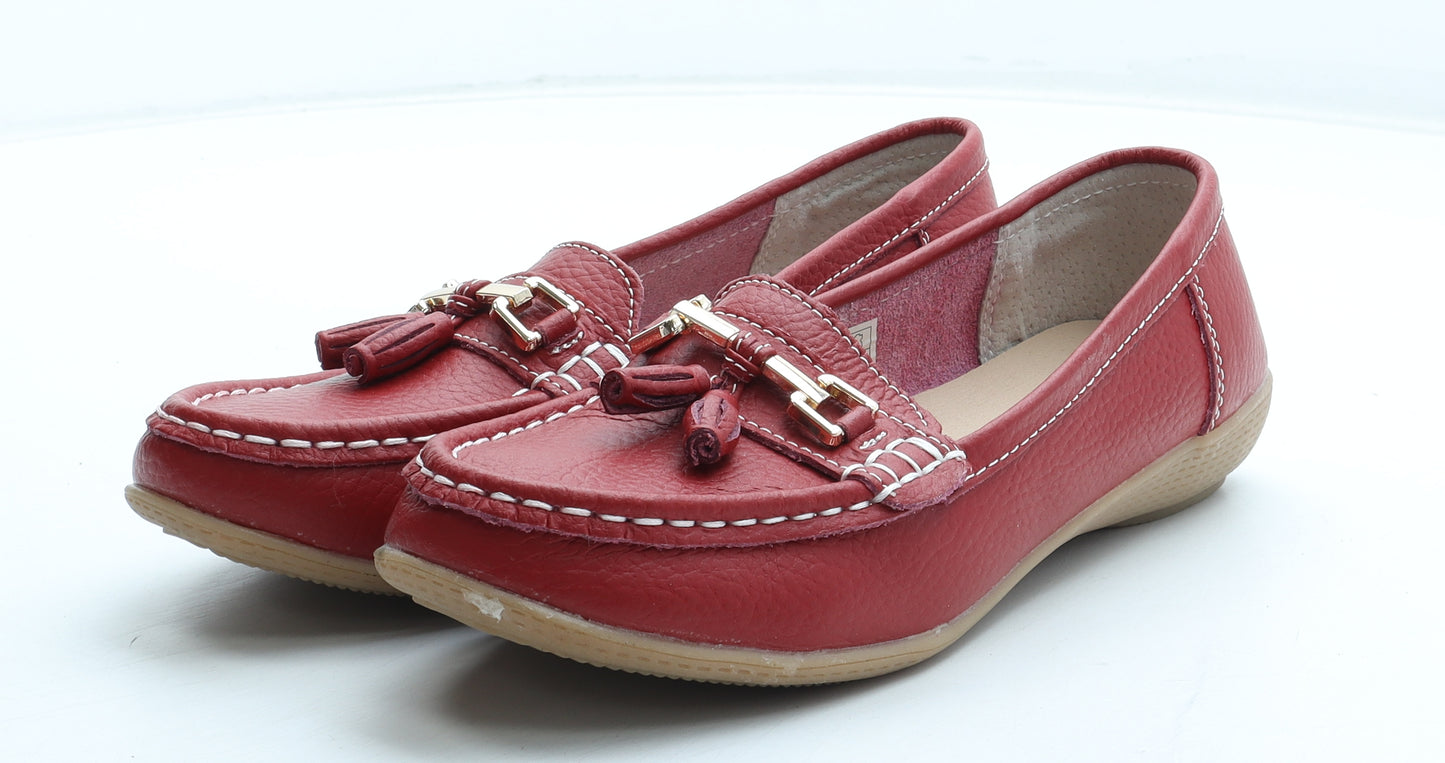 Jo&Joe Womens Red Leather Loafer Casual UK