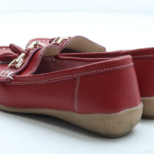Jo&Joe Womens Red Leather Loafer Casual UK