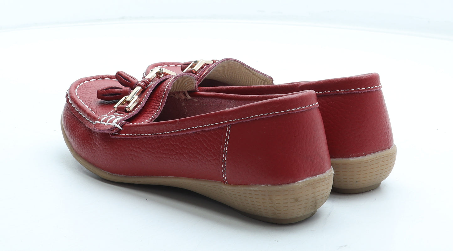 Jo&Joe Womens Red Leather Loafer Casual UK