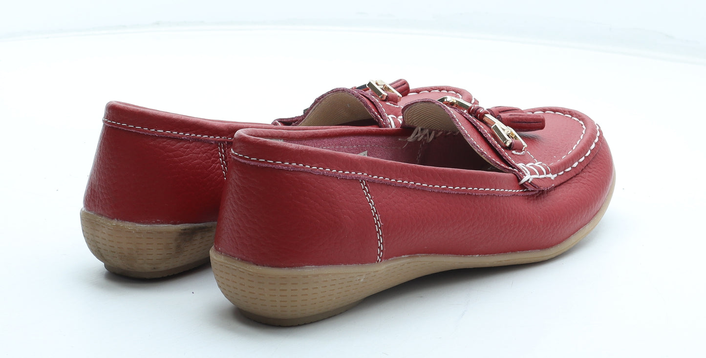 Jo&Joe Womens Red Leather Loafer Casual UK