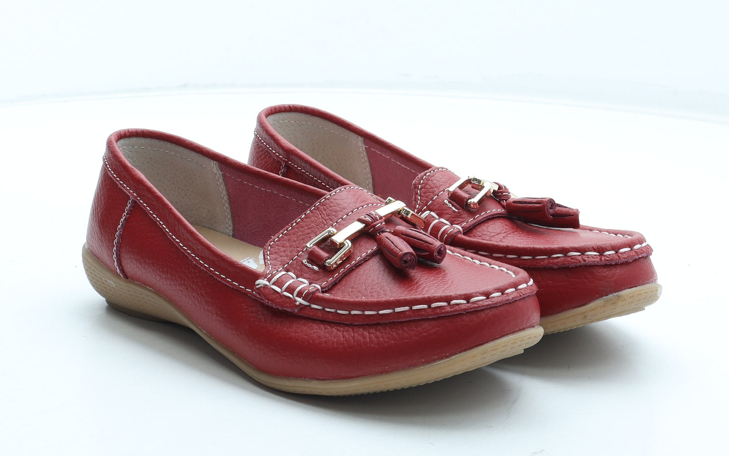 Jo&Joe Womens Red Leather Loafer Casual UK