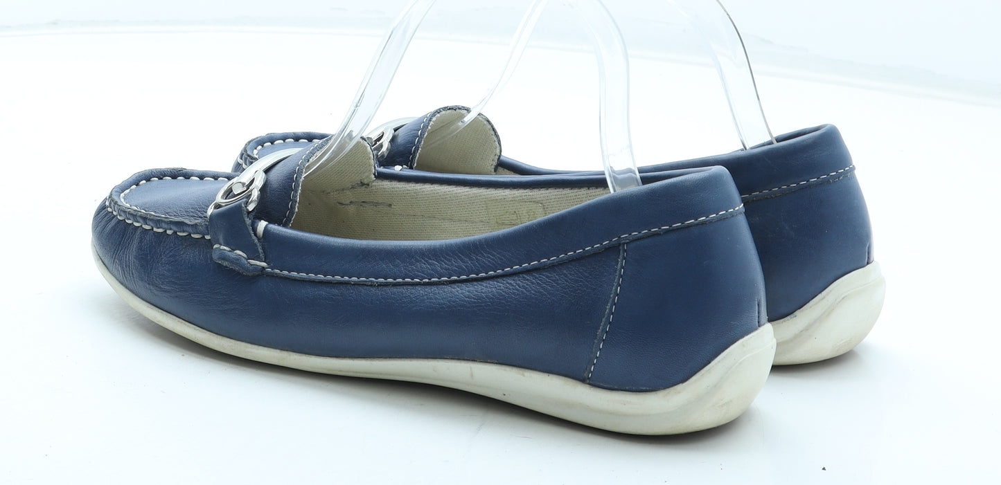 Pavers Womens Blue Leather Loafer Flat UK