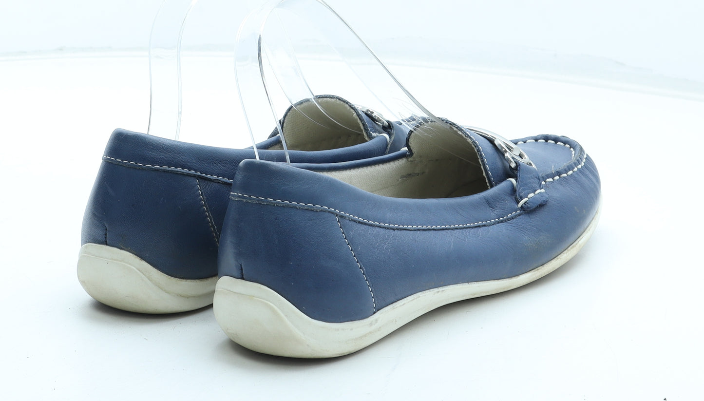 Pavers Womens Blue Leather Loafer Flat UK