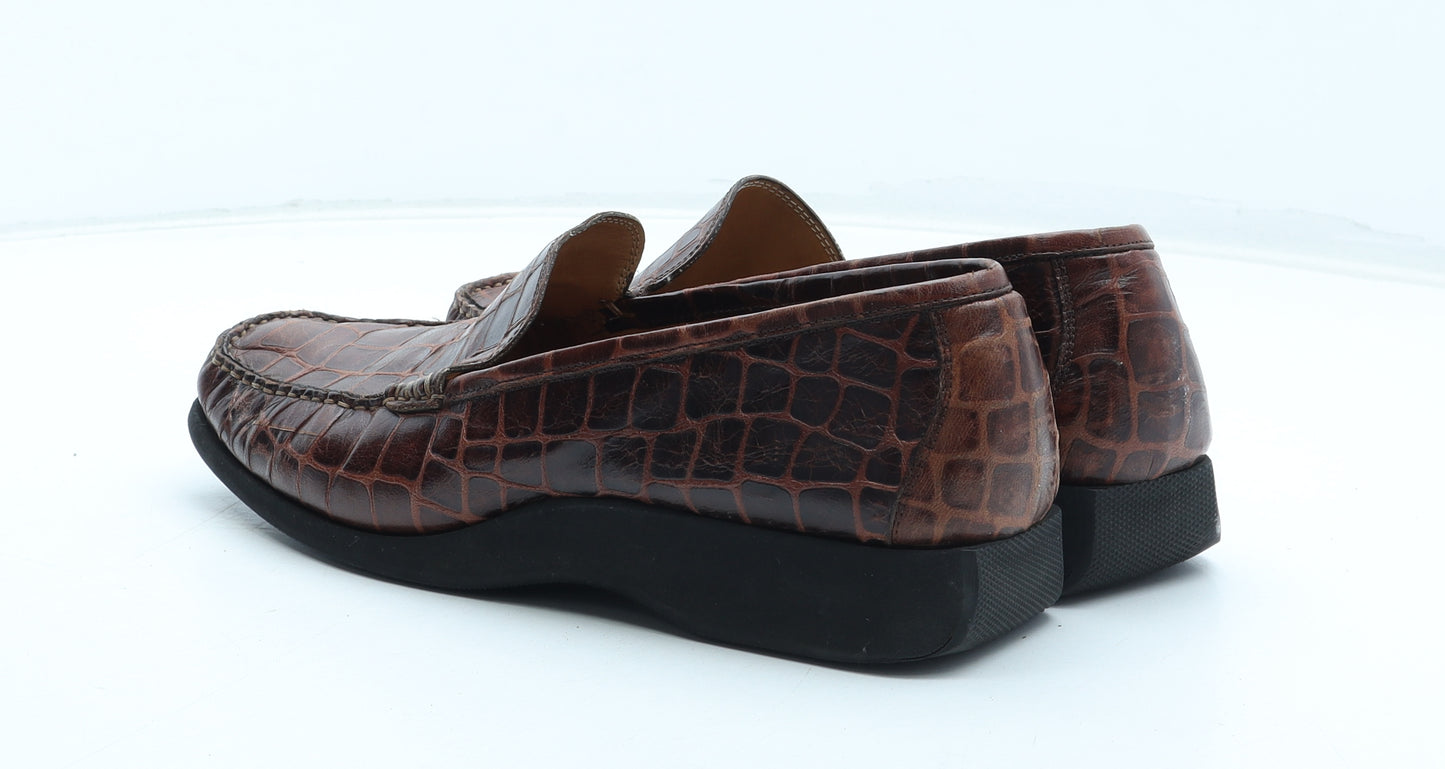 Gardenia Mens Brown Animal Print Leather Slip On Casual UK 7 41 - Croc Texture