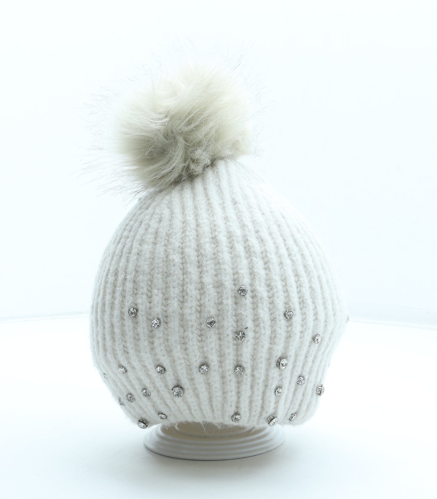 TU Womens Beige Acrylic Bobble Hat One Size