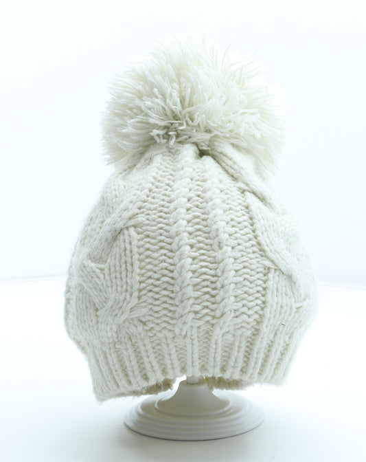 Preworn Womens Beige Acrylic Bobble Hat One Size
