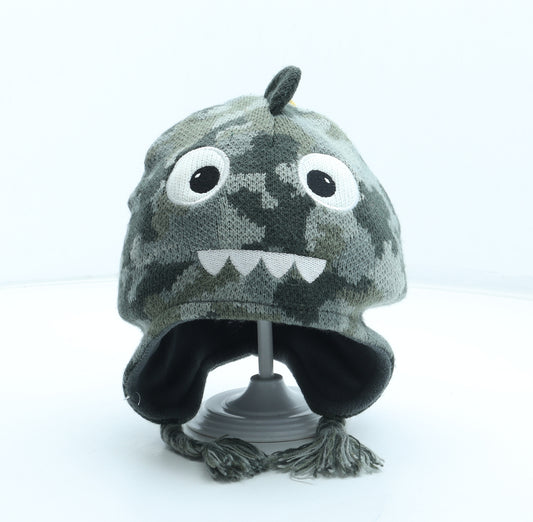 Preworn Boys Green Camouflage Acrylic Winter Hat Size S - Dinosaur