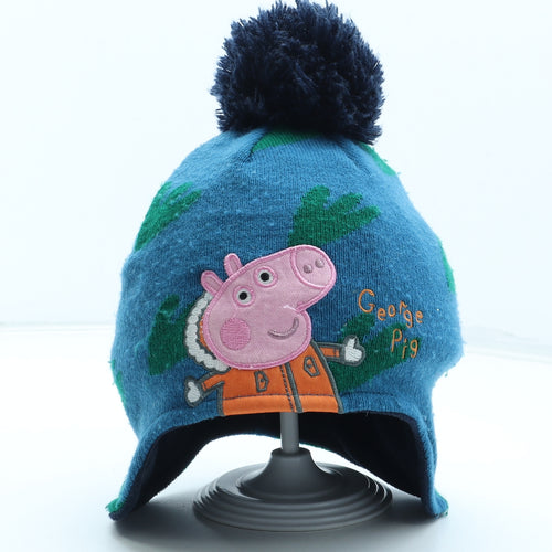 Nutmeg Boys Blue Geometric Acrylic Bobble Hat Size S - Peppa Pig Size 1-3 Years