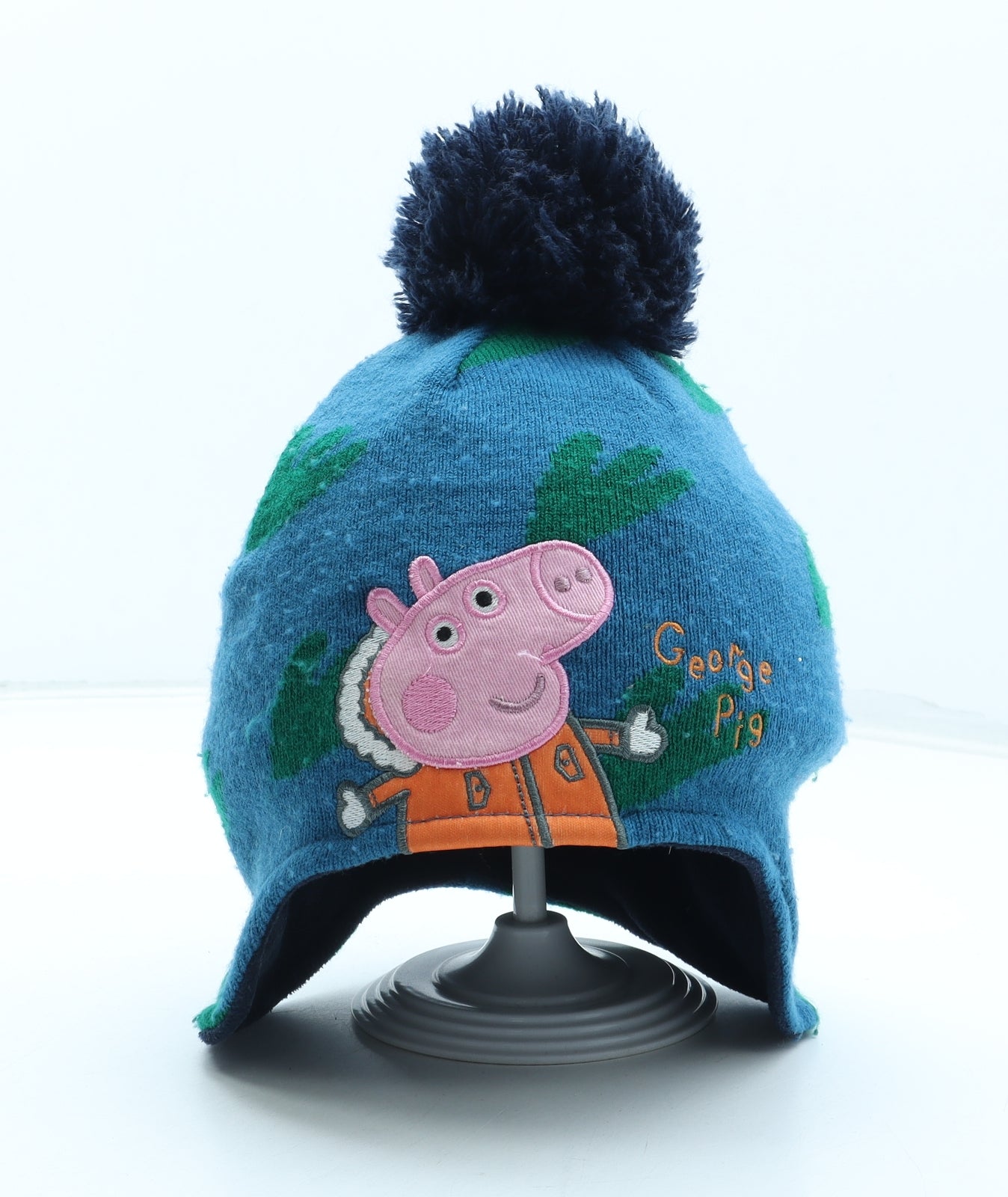 Nutmeg Boys Blue Geometric Acrylic Bobble Hat Size S - Peppa Pig Size 1-3 Years