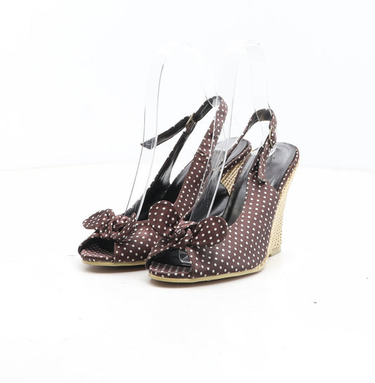 Preworn Womens Brown Polka Dot Synthetic Slingback Heel UK