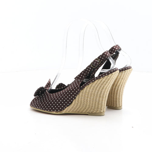 Preworn Womens Brown Polka Dot Synthetic Slingback Heel UK