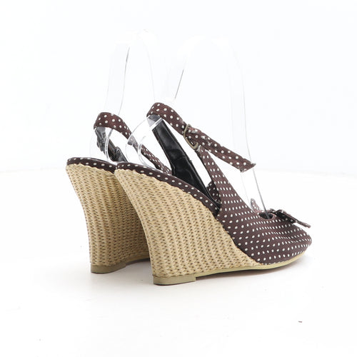 Preworn Womens Brown Polka Dot Synthetic Slingback Heel UK