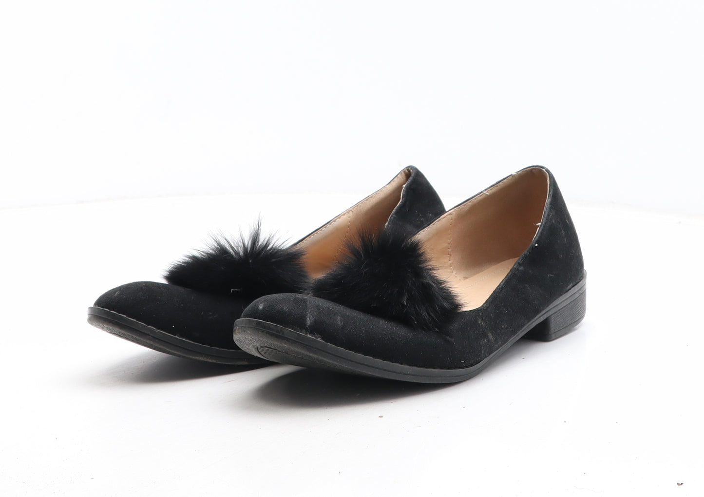 Preworn Womens Black Synthetic Slip On Sandal UK - Pom Pom Detail