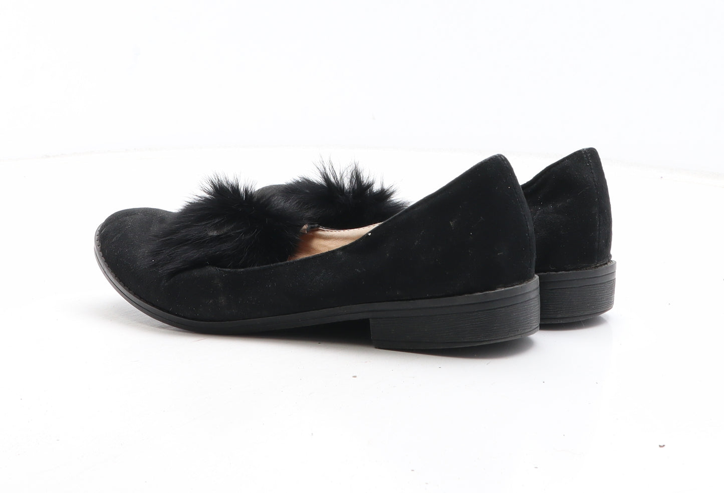 Preworn Womens Black Synthetic Slip On Sandal UK - Pom Pom Detail