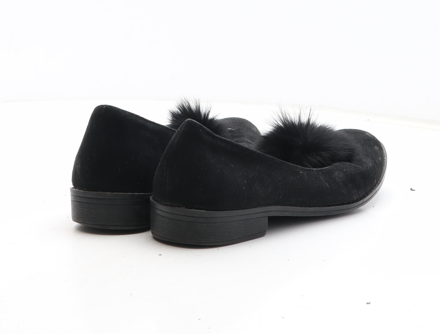 Preworn Womens Black Synthetic Slip On Sandal UK - Pom Pom Detail