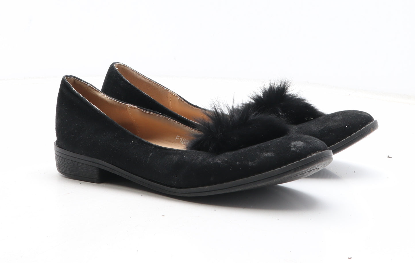 Preworn Womens Black Synthetic Slip On Sandal UK - Pom Pom Detail