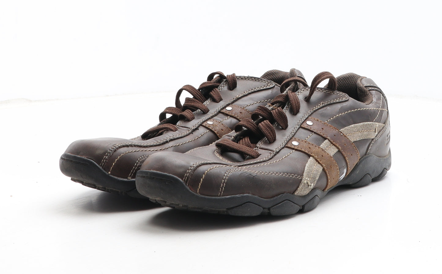 Skechers Mens Brown Leather Trainer Casual UK 8