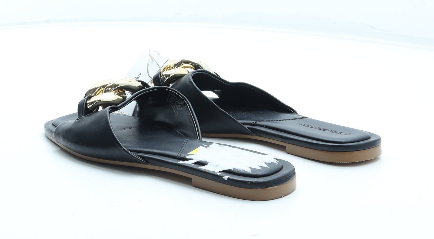 Stradivarius Womens Black Polyurethane Slip On Sandal UK