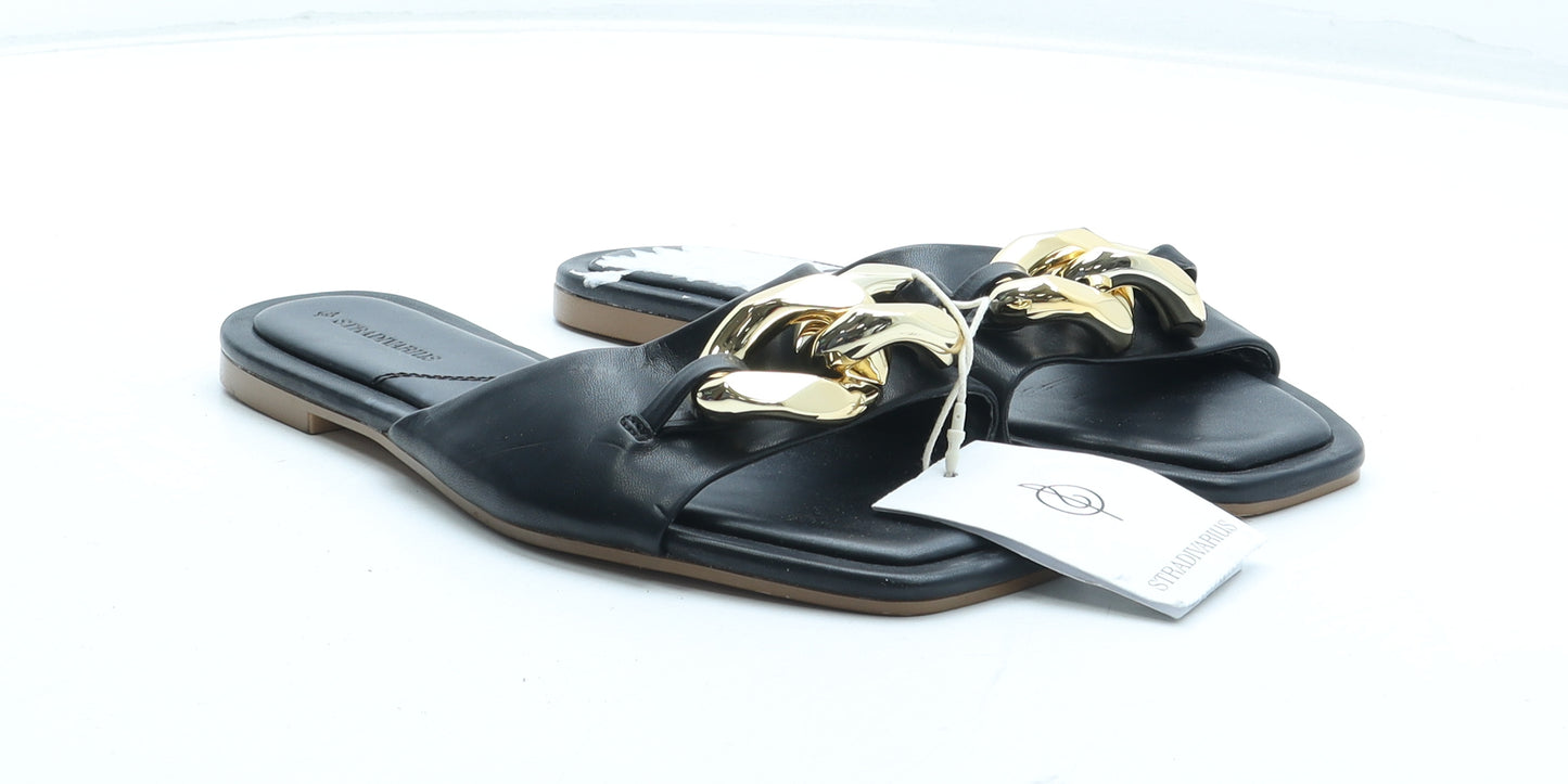 Stradivarius Womens Black Polyurethane Slip On Sandal UK