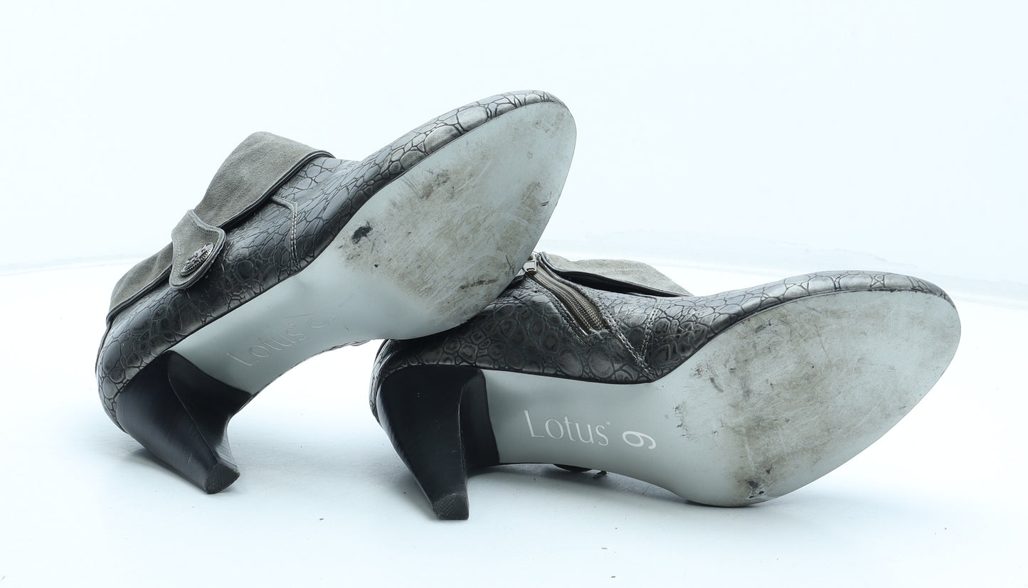 Lotus Womens Silver Geometric Polyurethane Bootie Boot UK